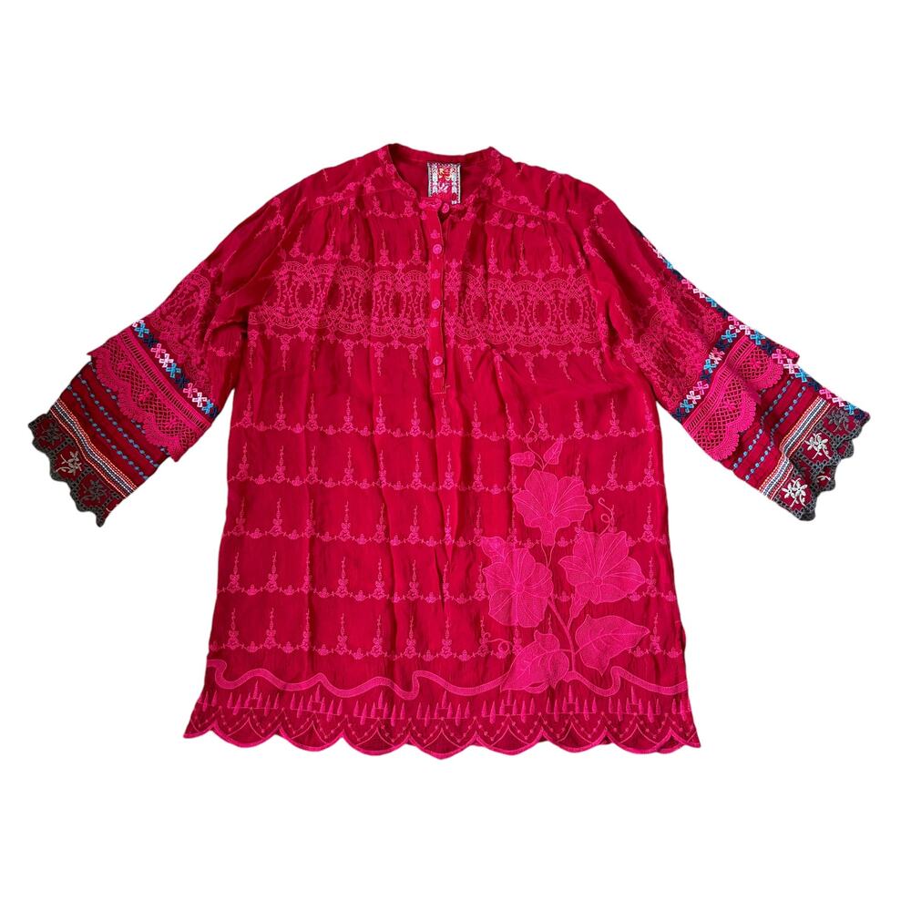 Johnny Was Red Embroidered Top